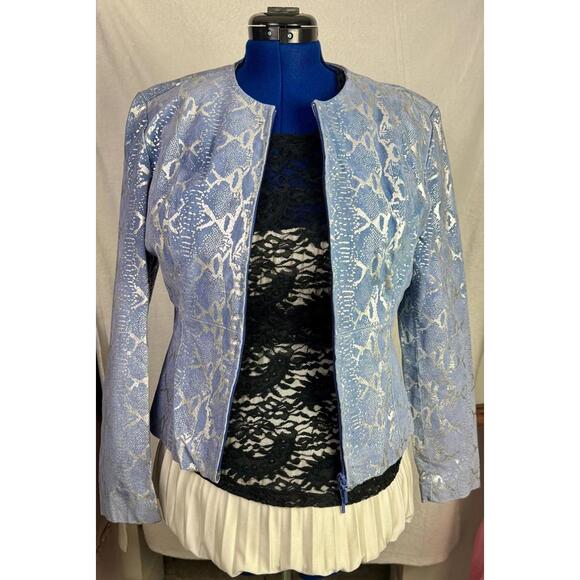 Villain Era Blue Metallic Snakeskin Leather Jacket Anti-Hero METROSTYLE Vintage - Picture 2 of 8